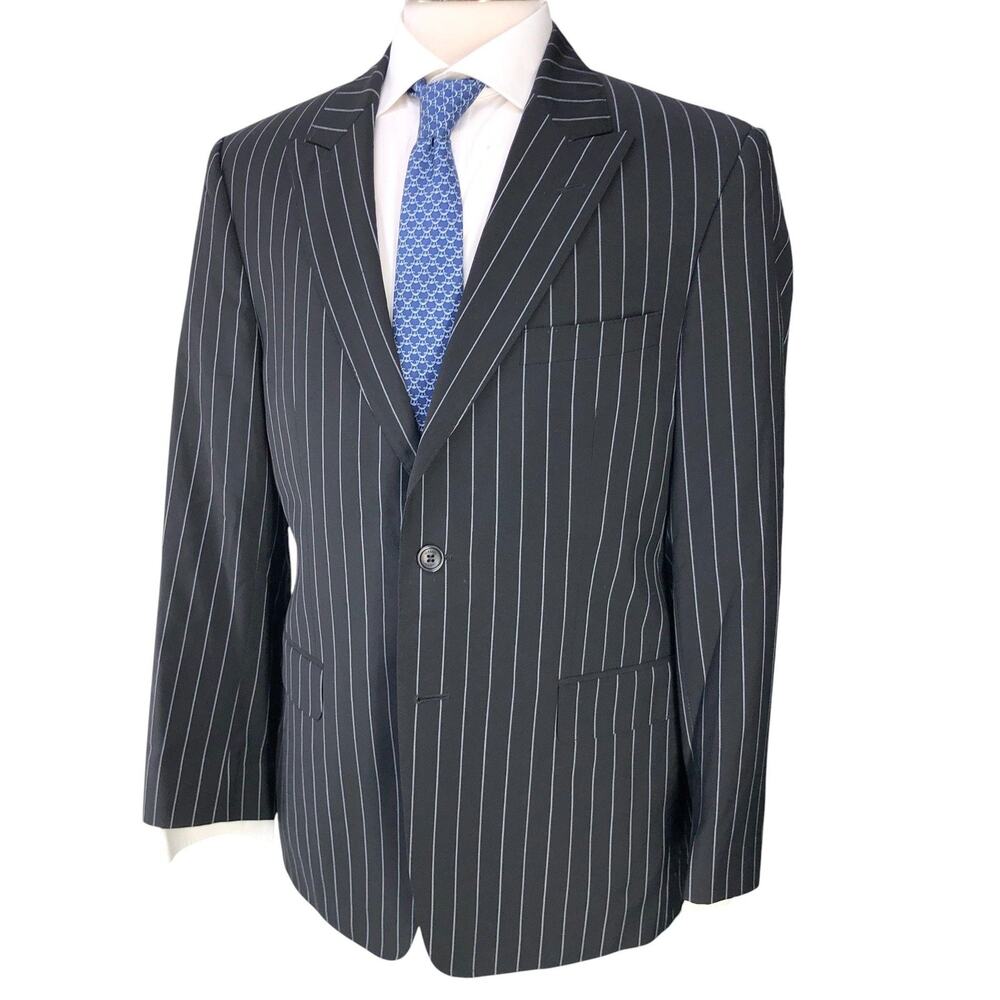 Versace Collection Sport Coat Mens 50 IT US 40 Pinstripe Wool Black *TINY FLAW